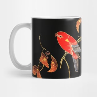 RED PARROT ON A BRANCH OF A TREE Antique Japanese Floral Mug